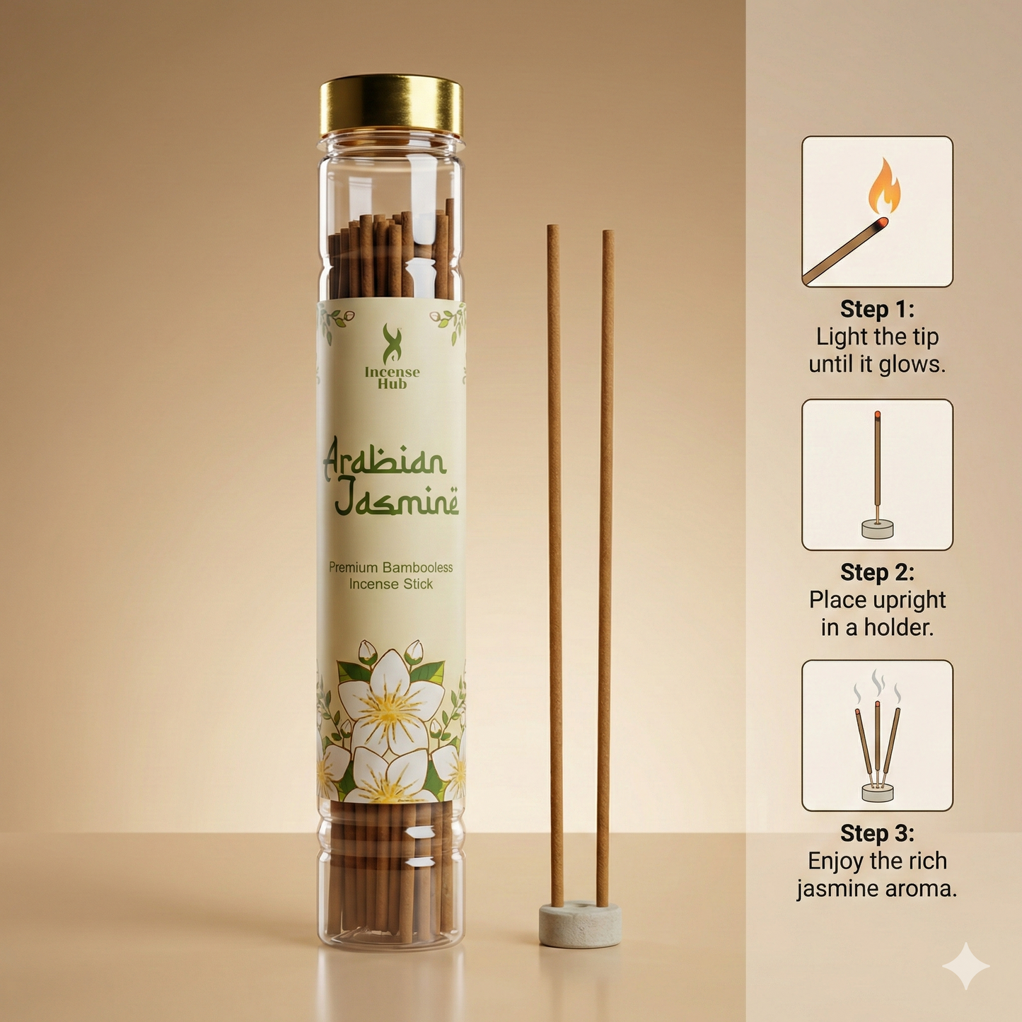 Arabian Jasmine Premium BAMBOOLESS Incense | Pack of 100 GMS Each | A Premium Fragrance | Natural Fragrance | Charcoal Free | ECO Friendly