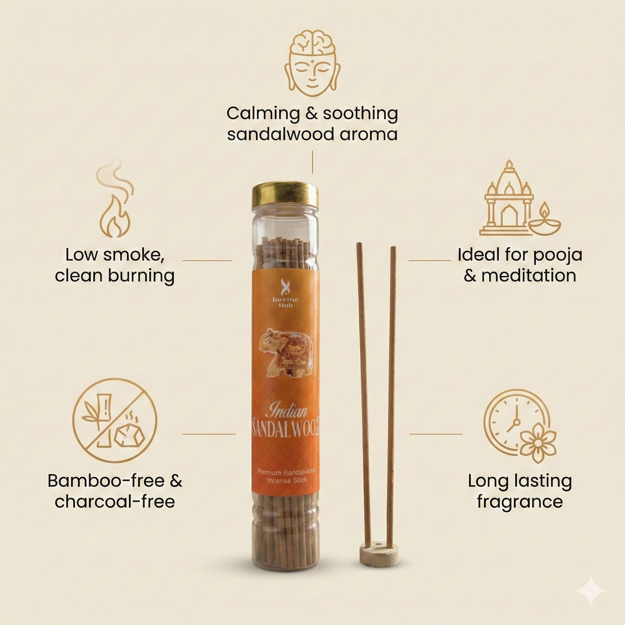 Indian Sandalwood Premium BAMBOOLESS Incense | Pack of 100 GMS Each | A Premium Fragrance | Natural Fragrance | Charcoal Free | ECO Friendly
