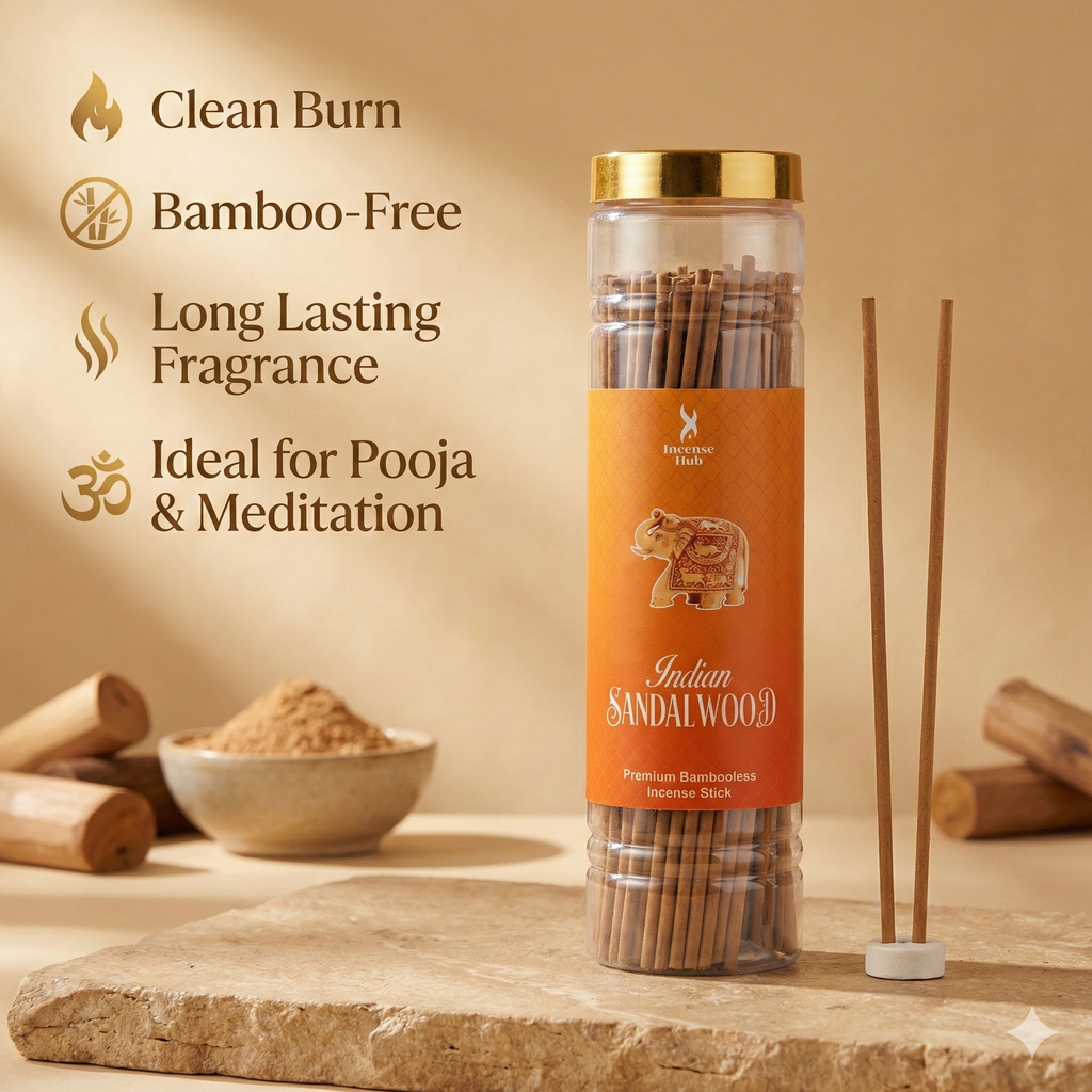 INCENSE HUB | Indian Sandalwood Premium BAMBOOLESS Incense | Pack of 250 GM