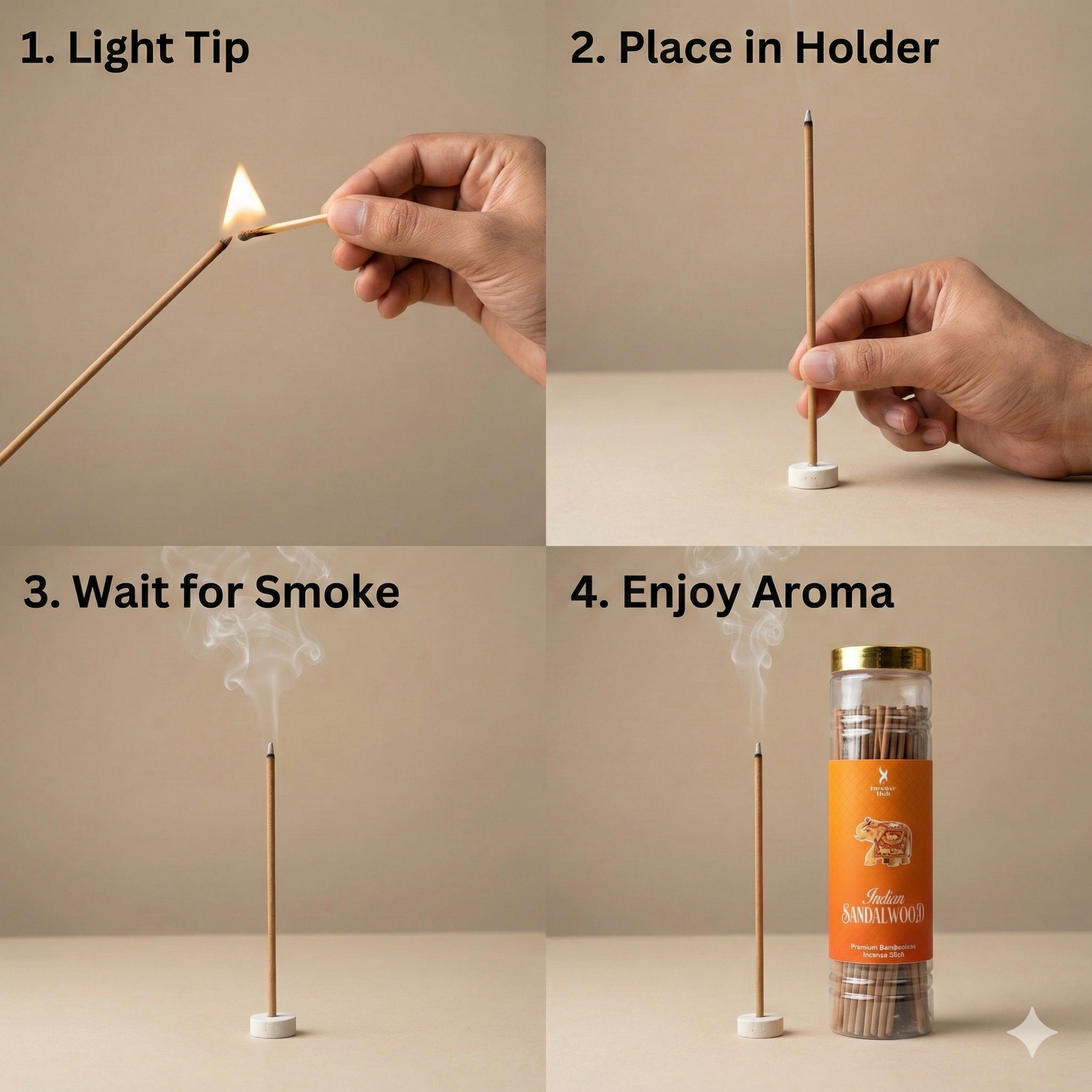 INCENSE HUB | Indian Sandalwood Premium BAMBOOLESS Incense | Pack of 250 GM
