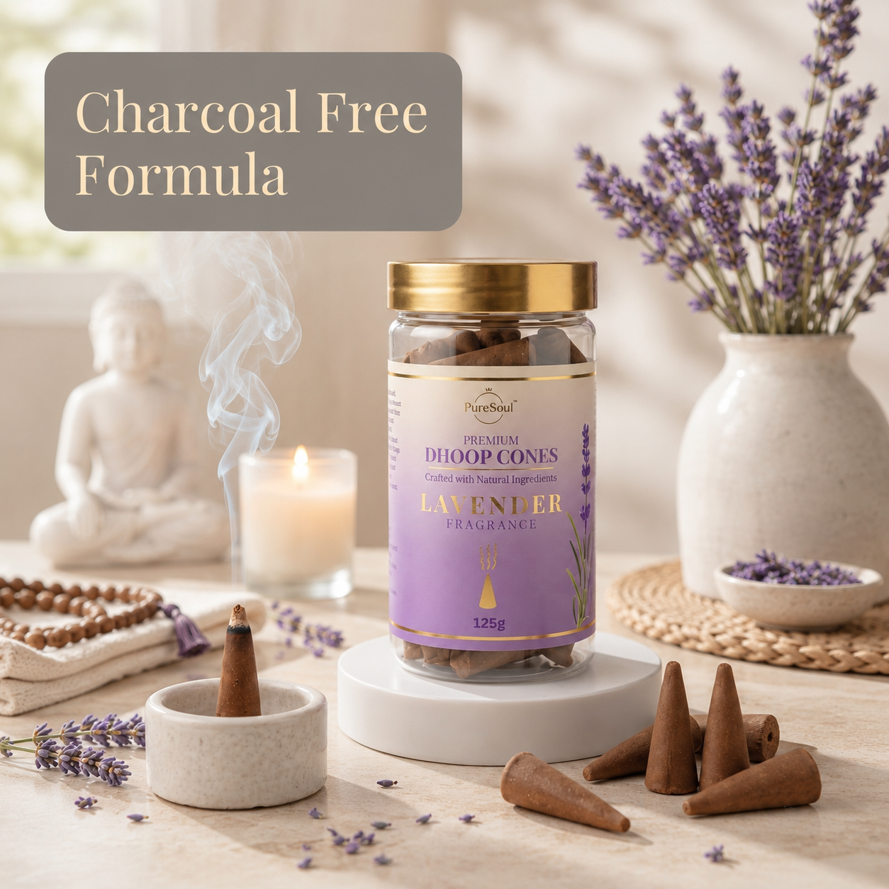 Lavender Dhoop Cones in Jar | Pure Soul | 125g