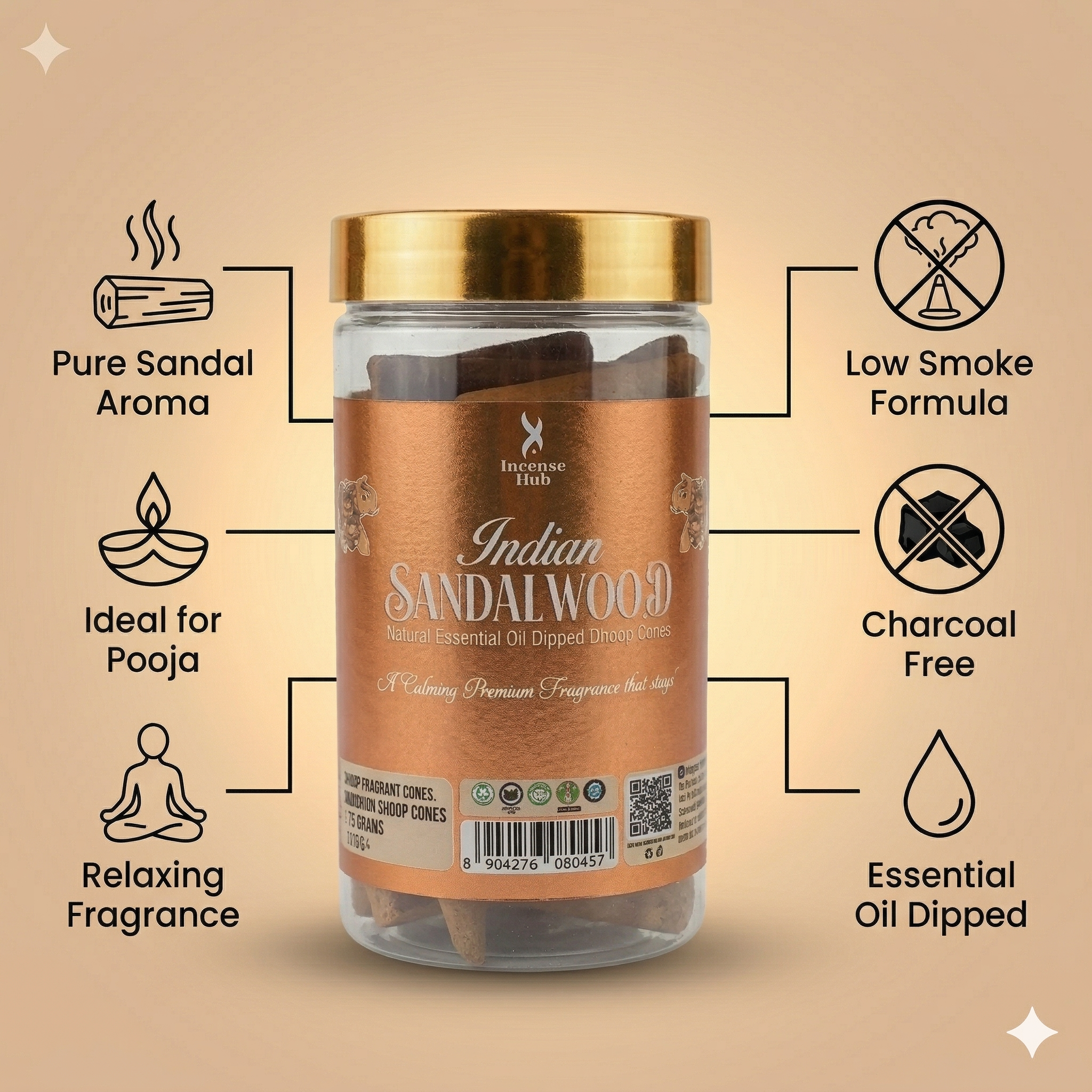 Indian Sandalwood Charcoal free Dhoop Cones 100g Pack