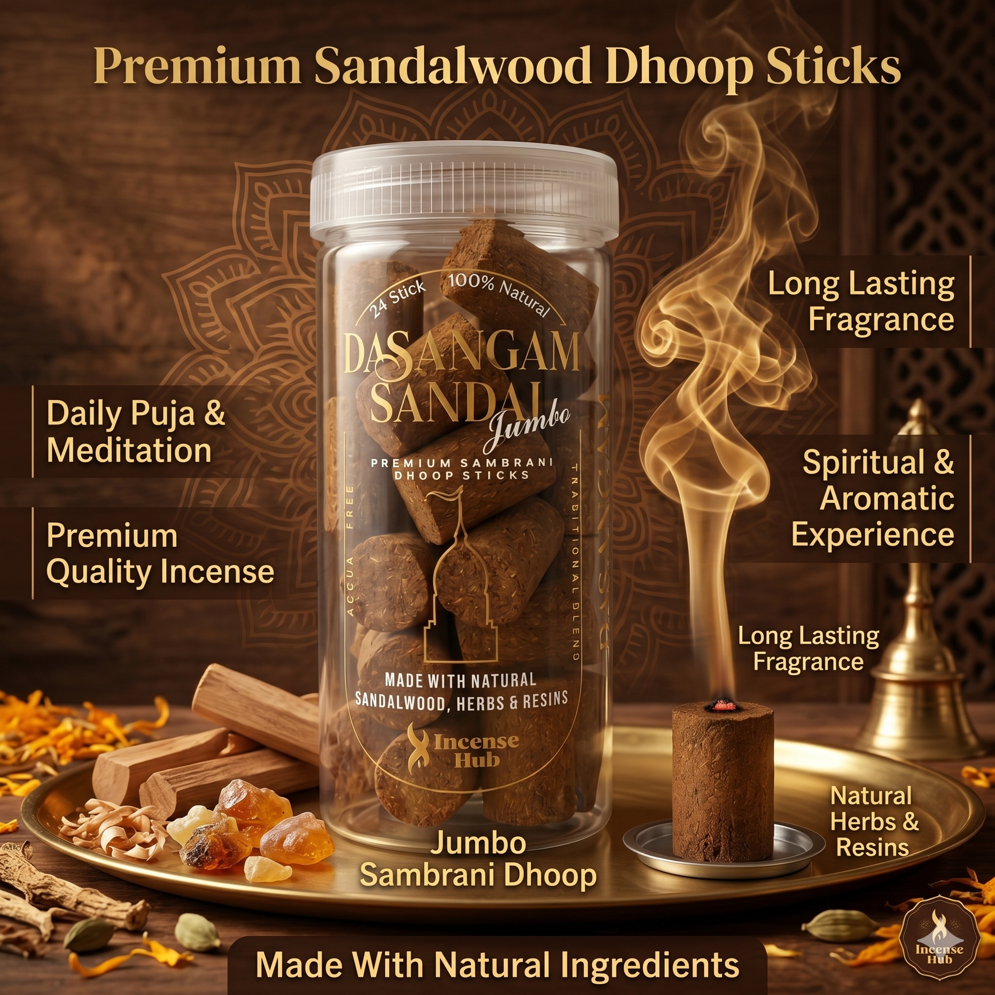 Dasangam Sandal Jumbo Sambrani Dhoop 24 Stick
