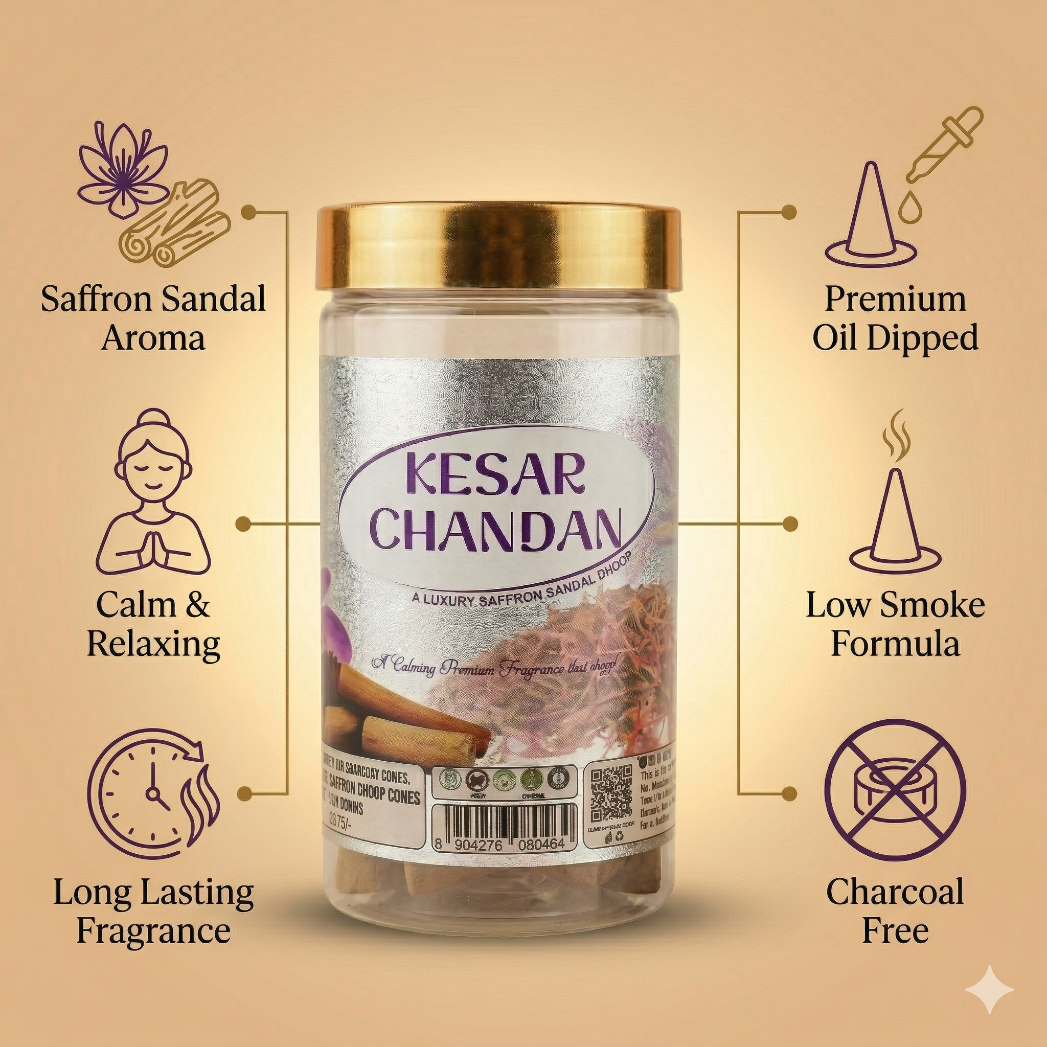 Kesar Chandan Charcoal Free Dhoop Cones 100g Pack