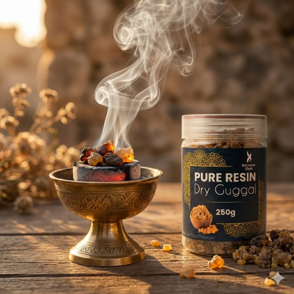 100% Pure Resin | Dry Guggal| Premium Temple-Grade Guggal for Havan | Dhoop & Vastu Cleansing | Long-Lasting Sacred Aroma | 250g | INCENSE HUB