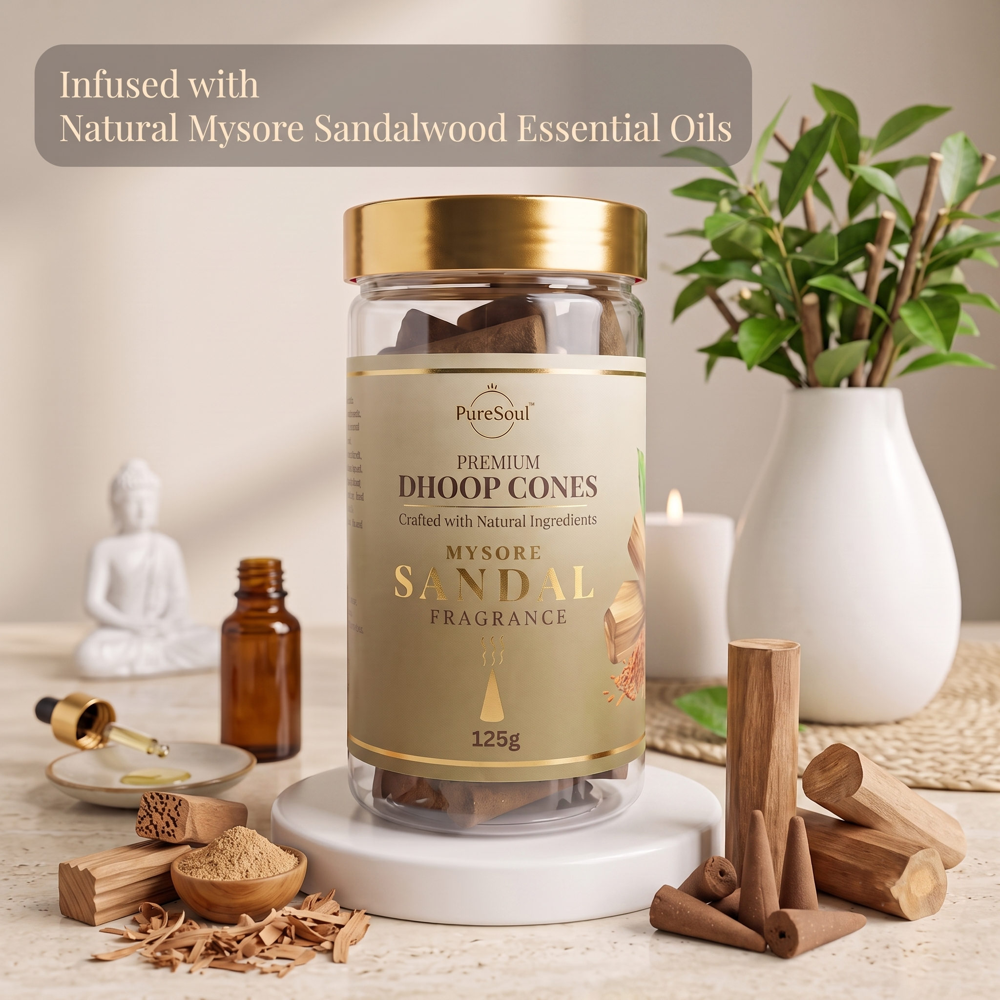 Mysore SandalDhoop Cones in Jar | Pure Soul | 125g