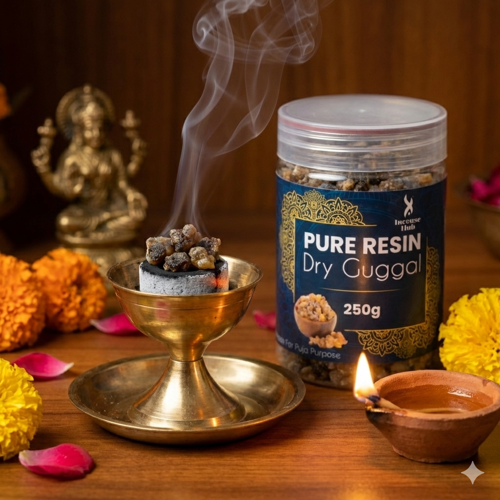 100% Pure Resin | Dry Guggal| Premium Temple-Grade Guggal for Havan | Dhoop & Vastu Cleansing | Long-Lasting Sacred Aroma | 250g | INCENSE HUB
