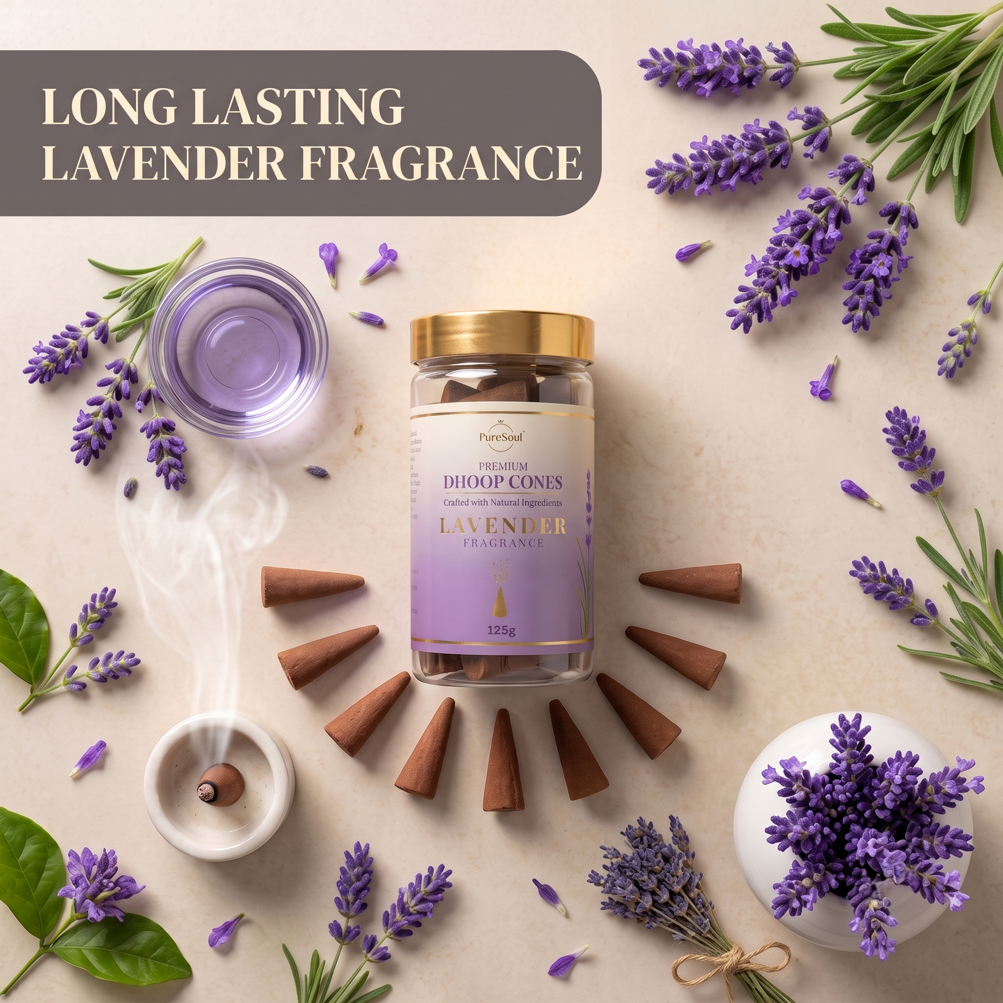 Lavender Dhoop Cones in Jar | Pure Soul | 125g