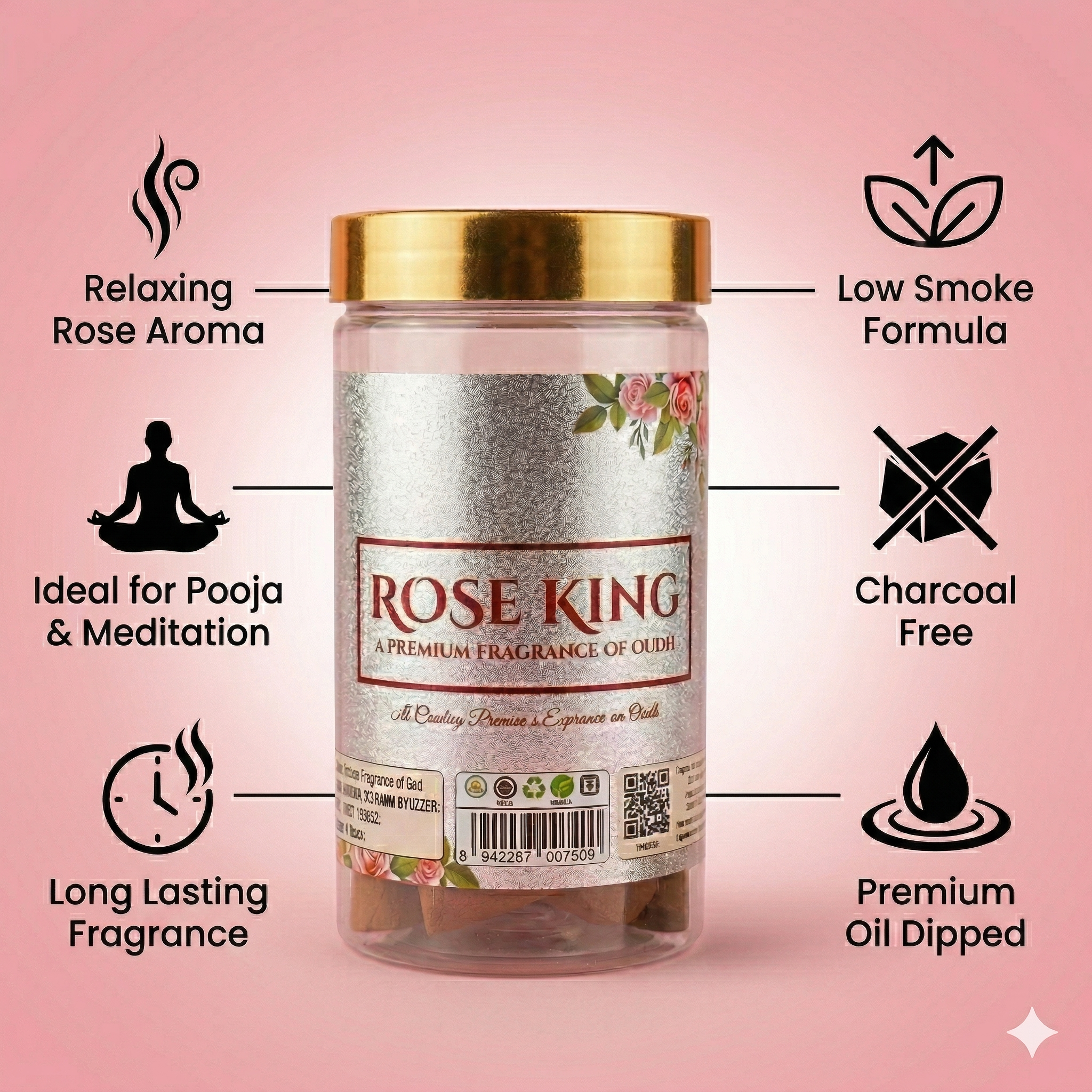 Rose King Charcoal free Dhoop Cones 100g Pack