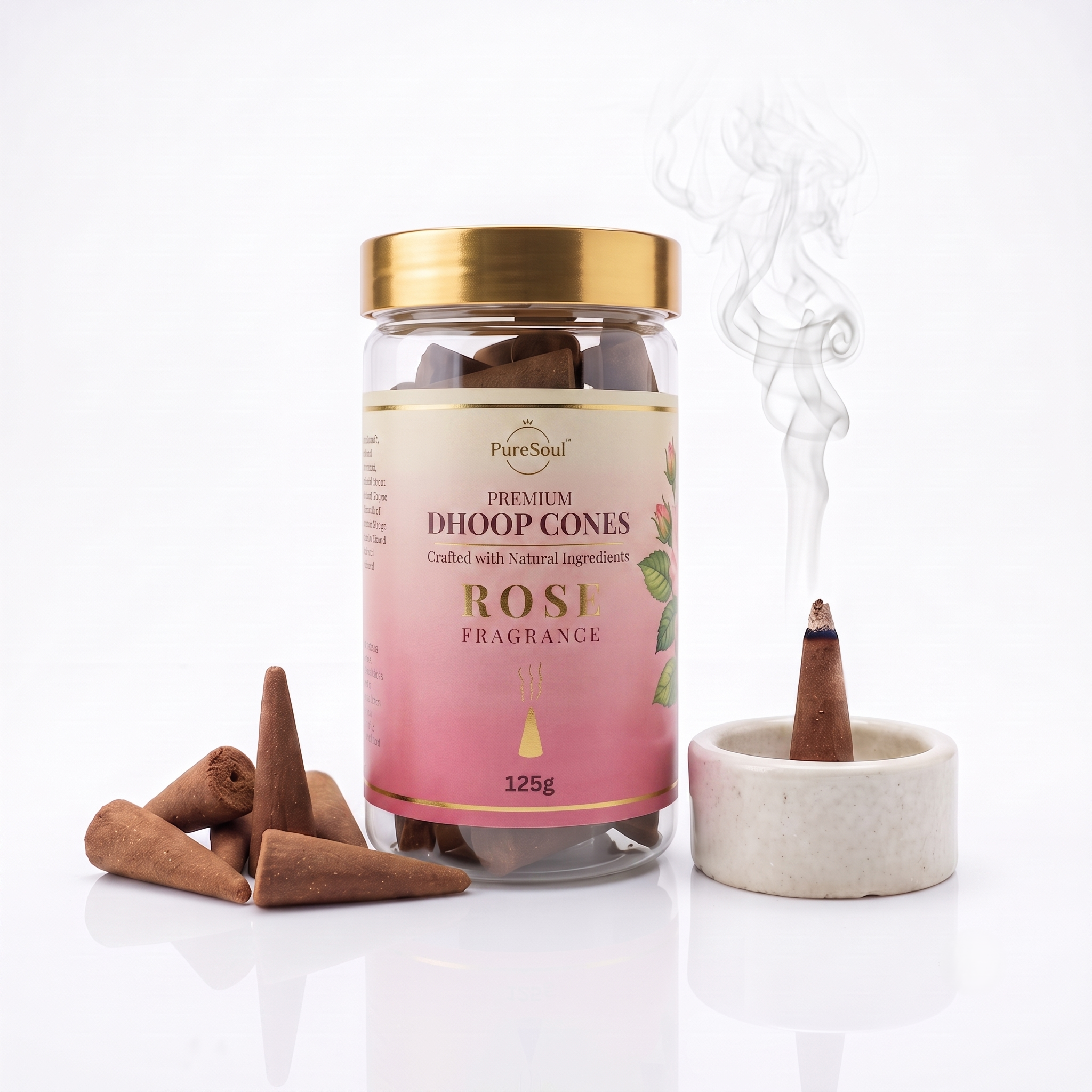 Rose Dhoop Cones in Jar | Pure Soul | 125g