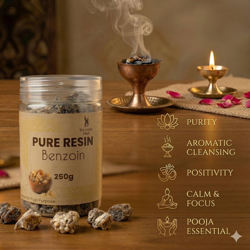 100% Pure Resin | BENZOIN | Premium Temple-Grade Benzoin for Havan | Dhoop & Vastu Cleansing | Long-Lasting Sacred Aroma | 250g | INCENSE HUB