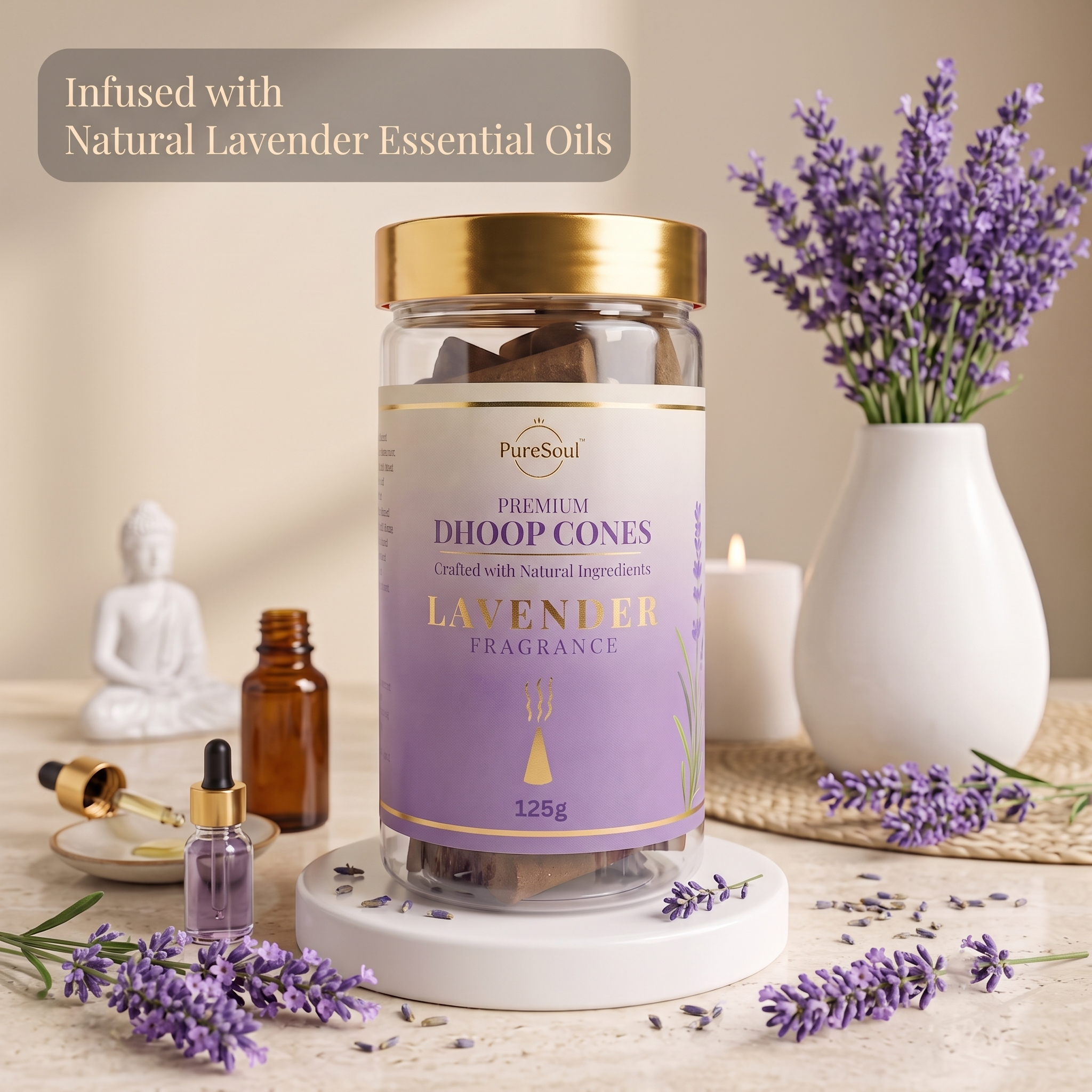 Lavender Dhoop Cones in Jar | Pure Soul | 125g