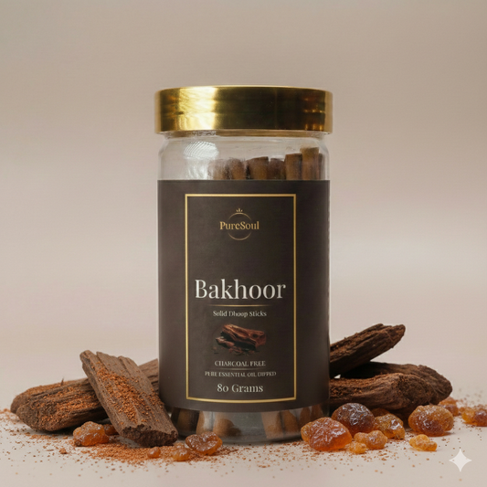Bakhoor Dhoop Sticks in Jar | Charcoal-Free Natural Dhoopbatti | Low Smoke, Long-Lasting Floral Aroma for Pooja, Meditation & Home Fragrance | Pure Soul | 80g
