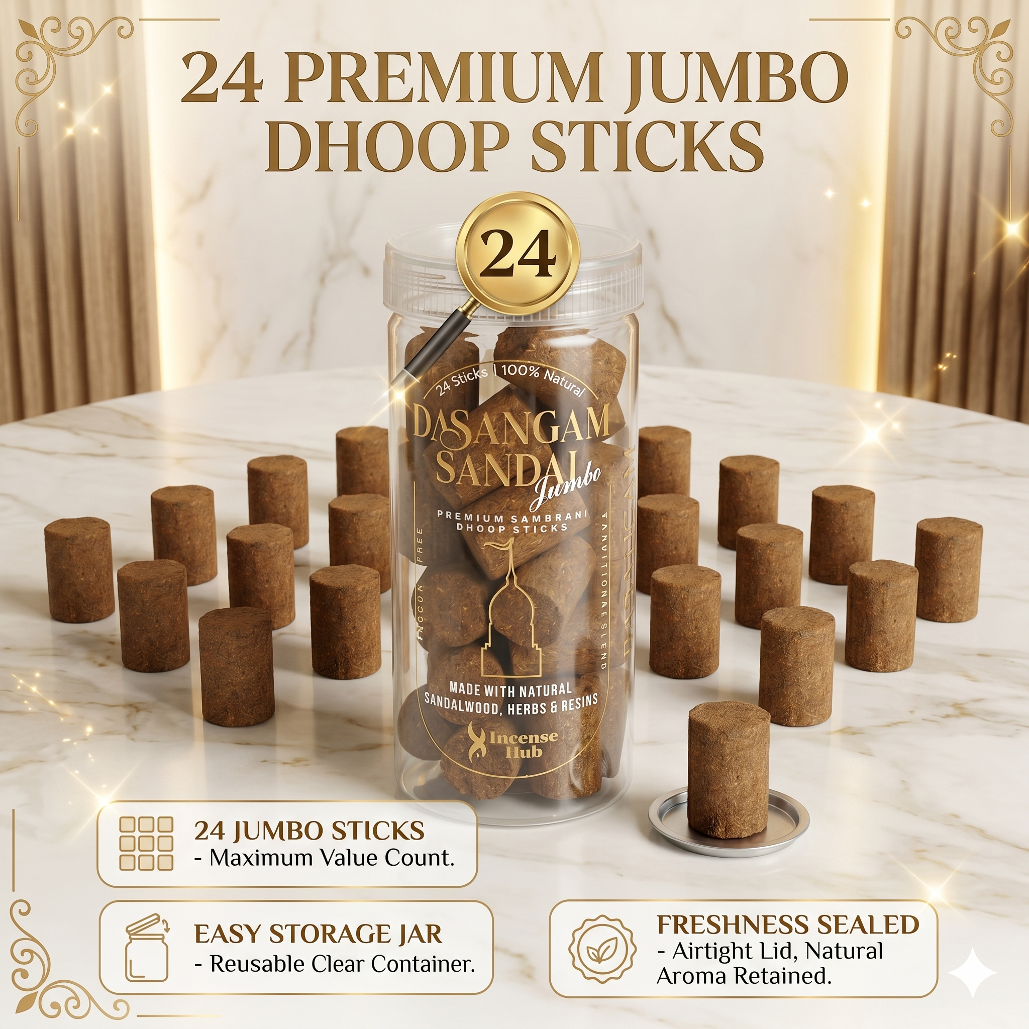 Dasangam Sandal Jumbo Sambrani Dhoop 24 Stick