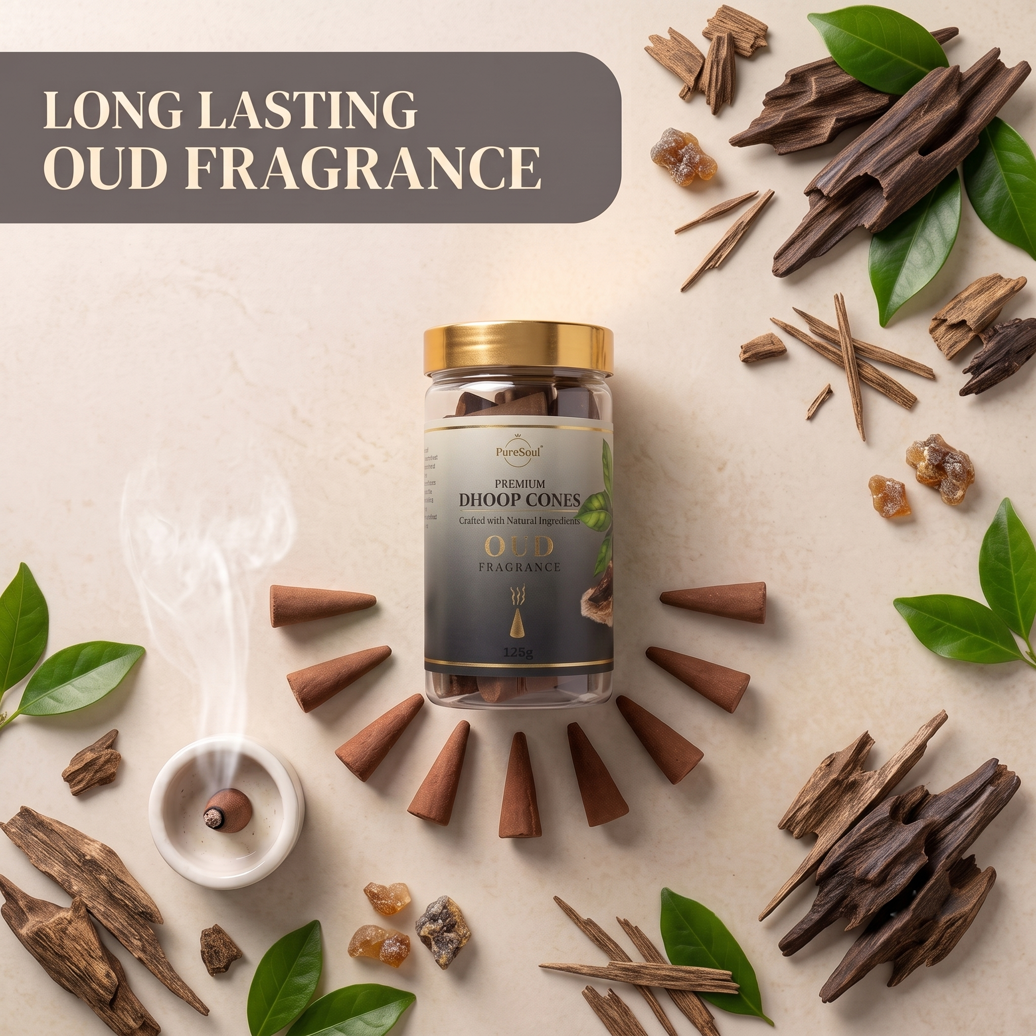 Oudh Dhoop Cones in Jar | Pure Soul | 125g