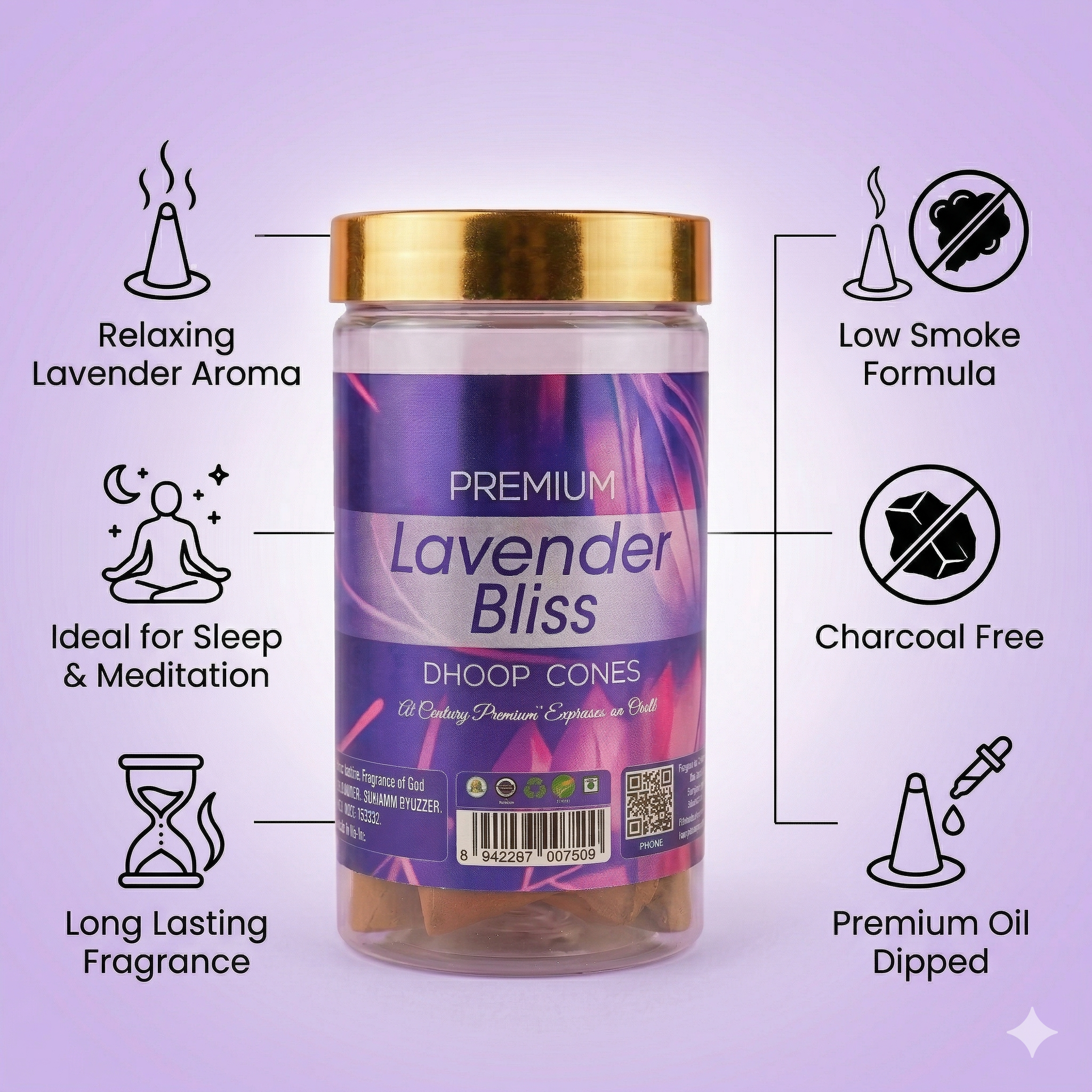 Lavender Bliss Dhoop cones 100g Pack