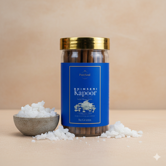 Bhimseni Kapoor Dhoop Sticks in Jar | Charcoal-Free Natural Dhoopbatti | Low Smoke, Long-Lasting Floral Aroma for Pooja, Meditation & Home Fragrance | Pure Soul | 80g