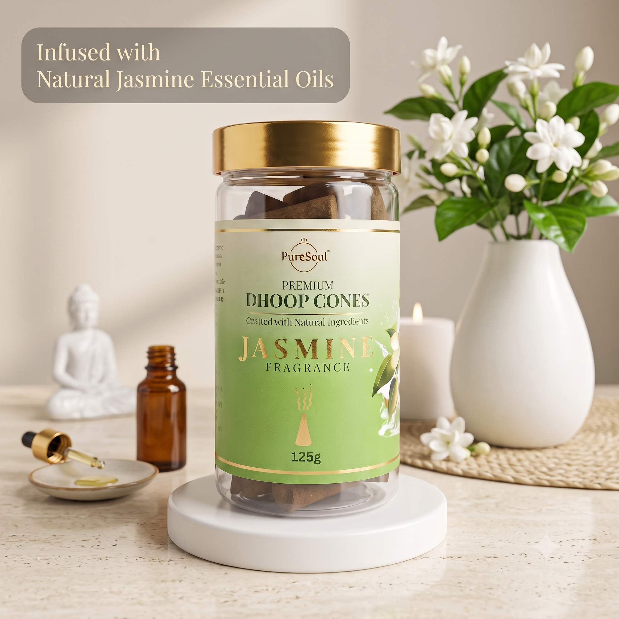 Jasmine Dhoop Cones in Jar | Pure Soul | 125g