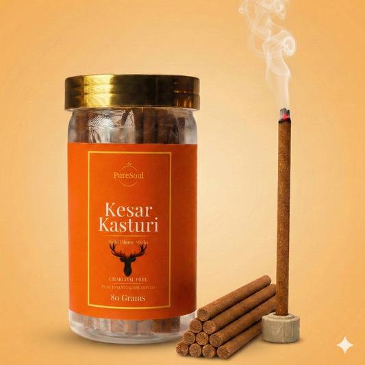 Kesar Kasturi Dhoop Sticks in Jar | Charcoal-Free Natural Dhoopbatti | Low Smoke, Long-Lasting Floral Aroma for Pooja, Meditation & Home Fragrance | Pure Soul | 80g Visit the Incense Hub Store