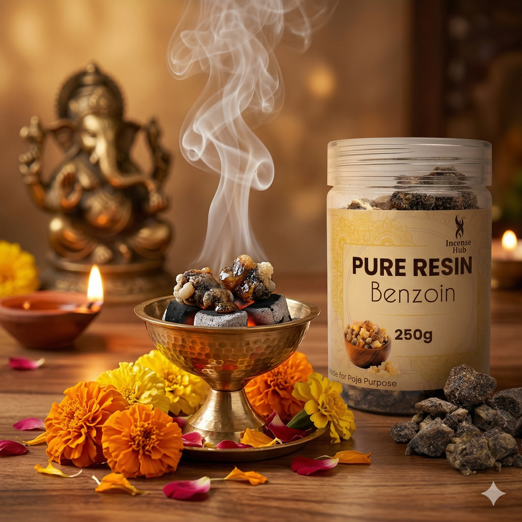 100% Pure Resin | BENZOIN | Premium Temple-Grade Benzoin for Havan | Dhoop & Vastu Cleansing | Long-Lasting Sacred Aroma | 250g | INCENSE HUB