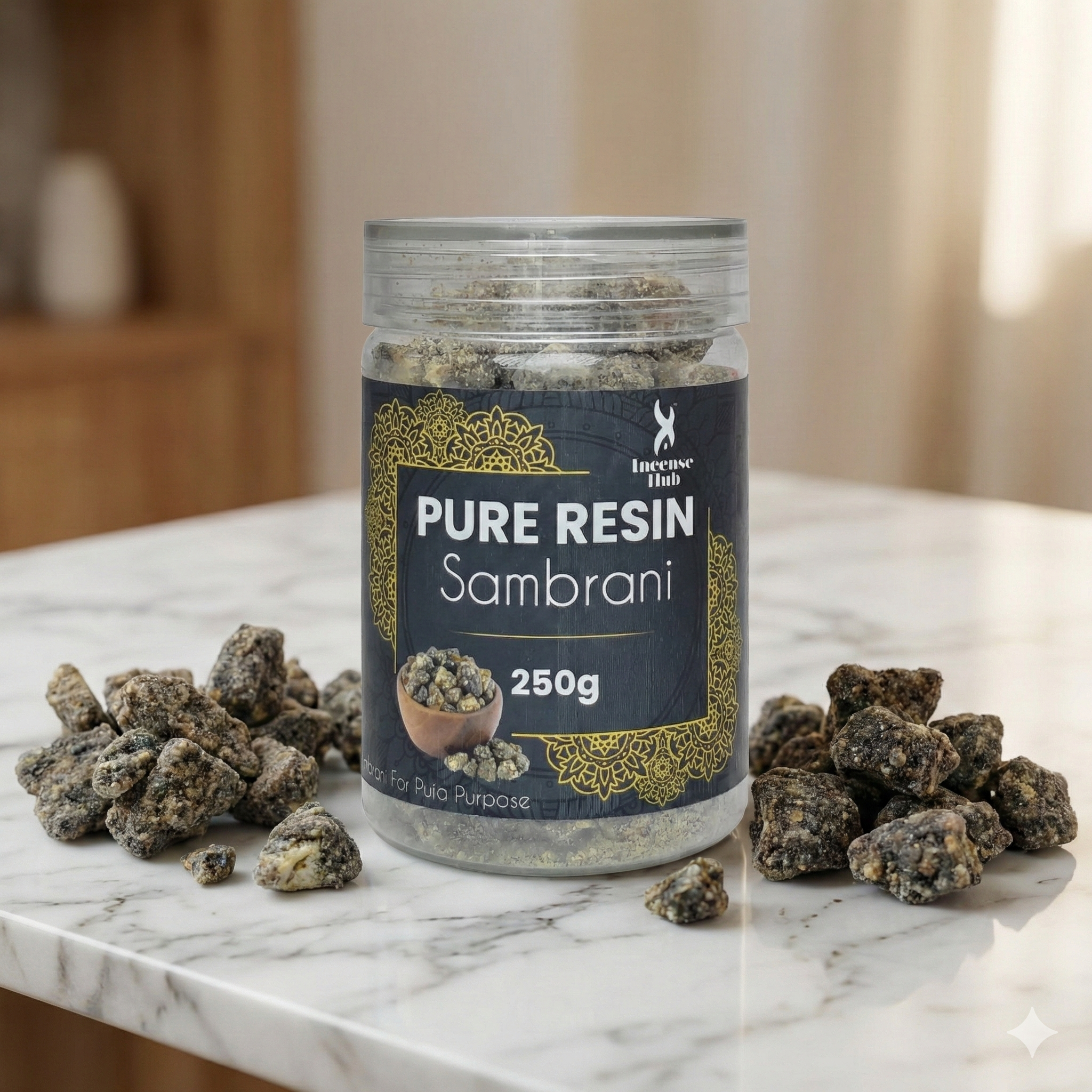 100% Pure Resin | SAMBRANI| Premium Temple-Grade SAMBRANI for Havan | Dhoop & Vastu Cleansing | Long-Lasting Sacred Aroma | 250g | INCENSE HUB