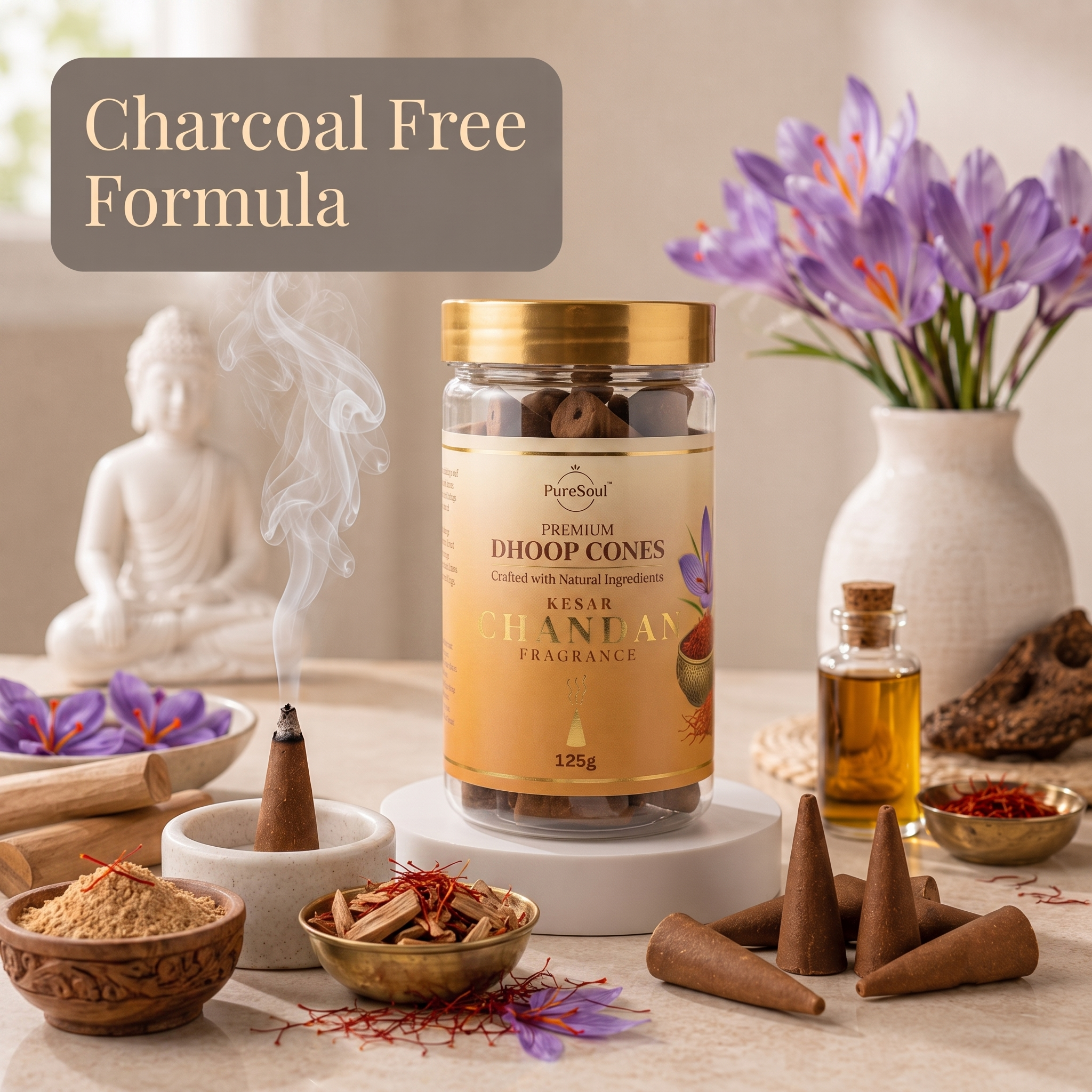 Kesar Chandan Dhoop Cones in Jar | Pure Soul | 125g