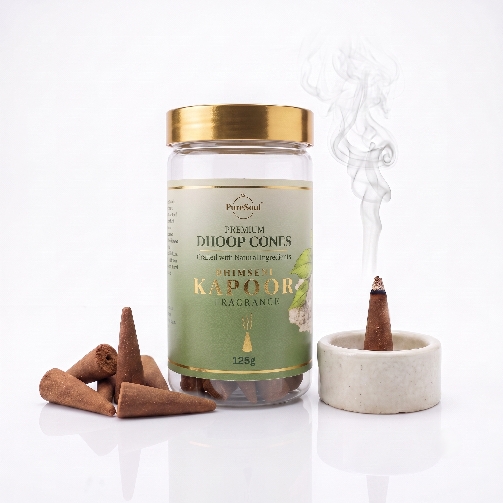 Bhimseni Kapoor Dhoop Cones in Jar | Pure Soul | 125g