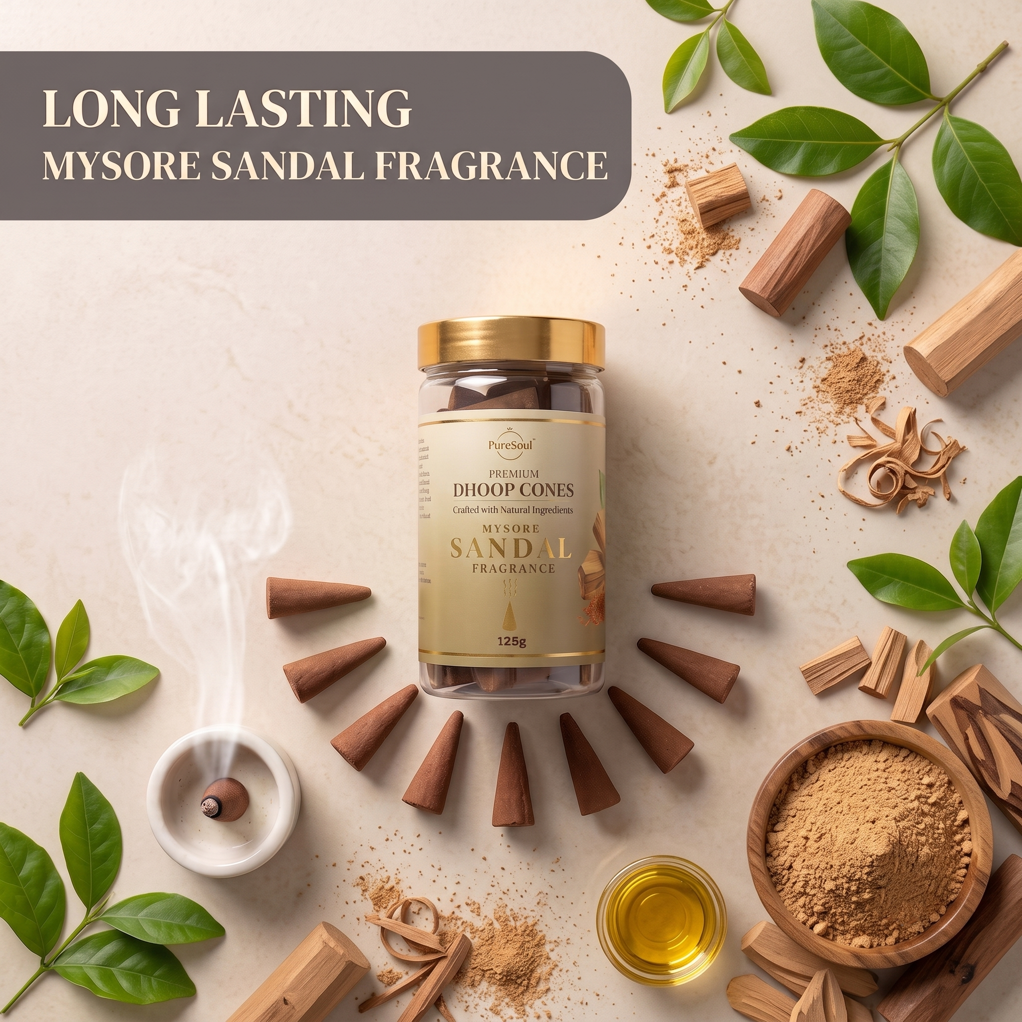 Mysore SandalDhoop Cones in Jar | Pure Soul | 125g