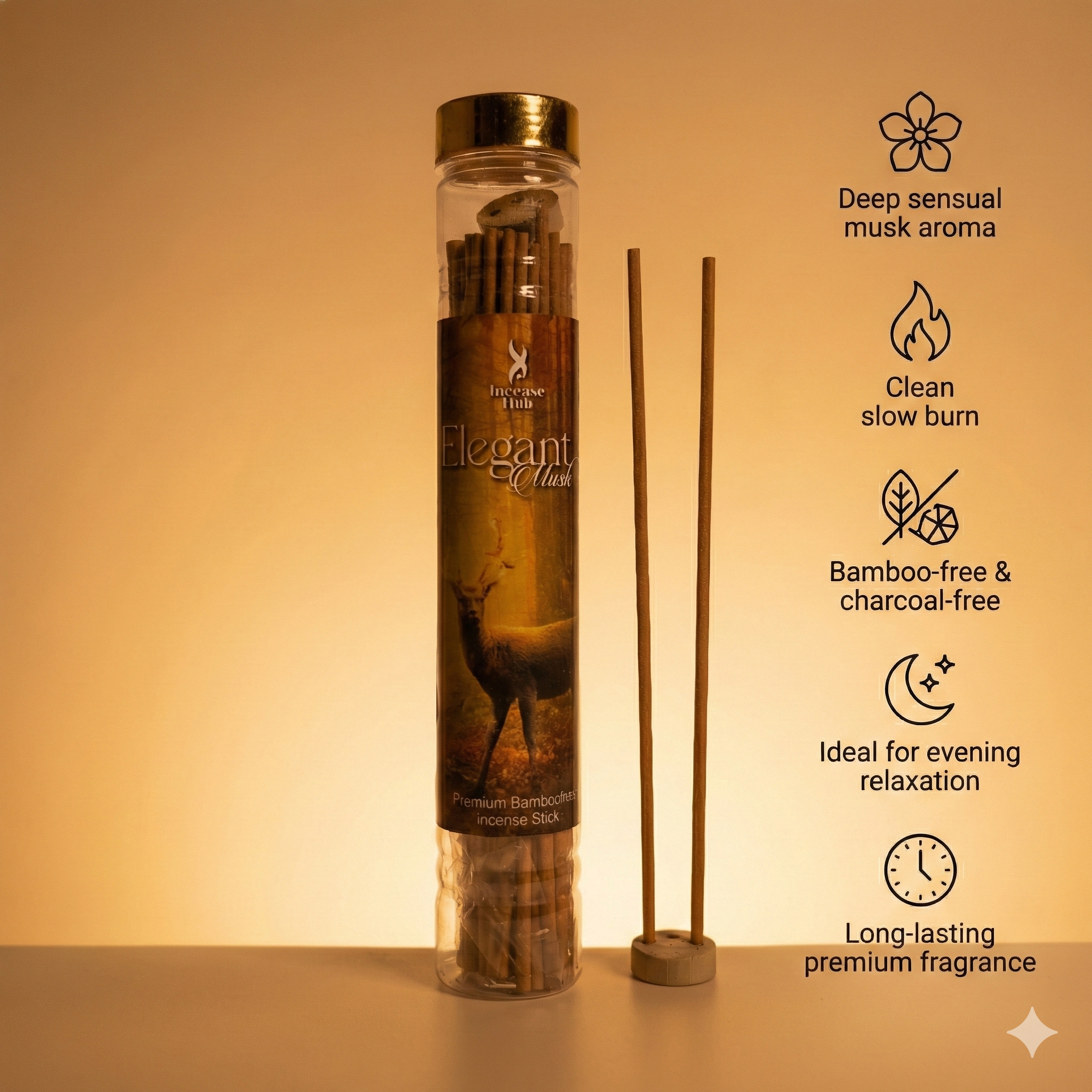 Elegant Musk Premium BAMBOOLESS Incense | Pack of 100 GMS Each | A Premium Fragrance | Natural Fragrance | Charcoal Free | ECO Friendly