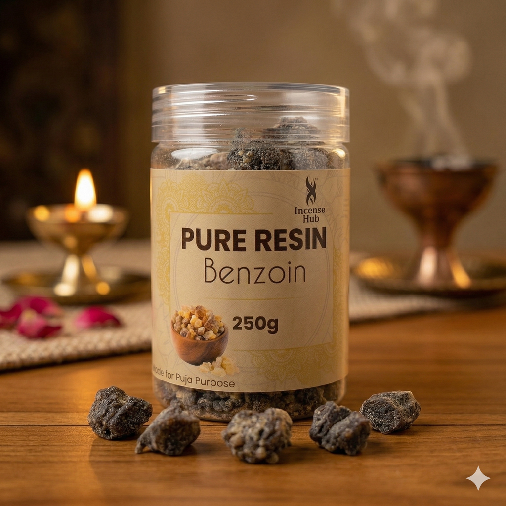 100% Pure Resin | BENZOIN | Premium Temple-Grade Benzoin for Havan | Dhoop & Vastu Cleansing | Long-Lasting Sacred Aroma | 250g | INCENSE HUB