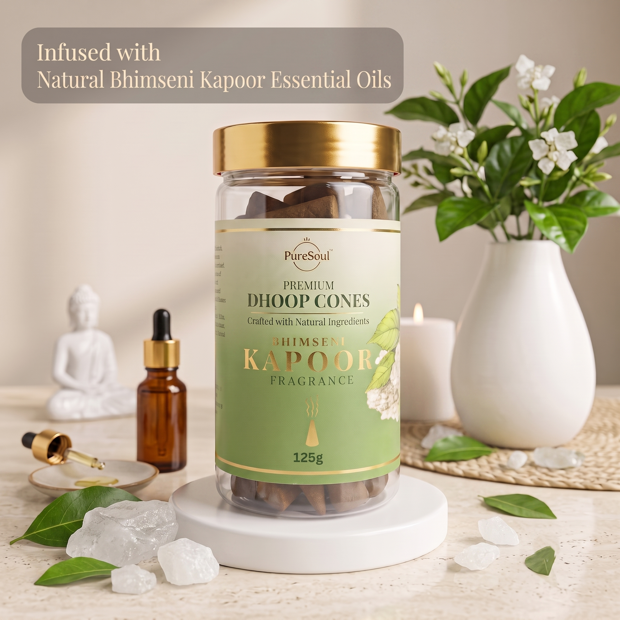 Bhimseni Kapoor Dhoop Cones in Jar | Pure Soul | 125g