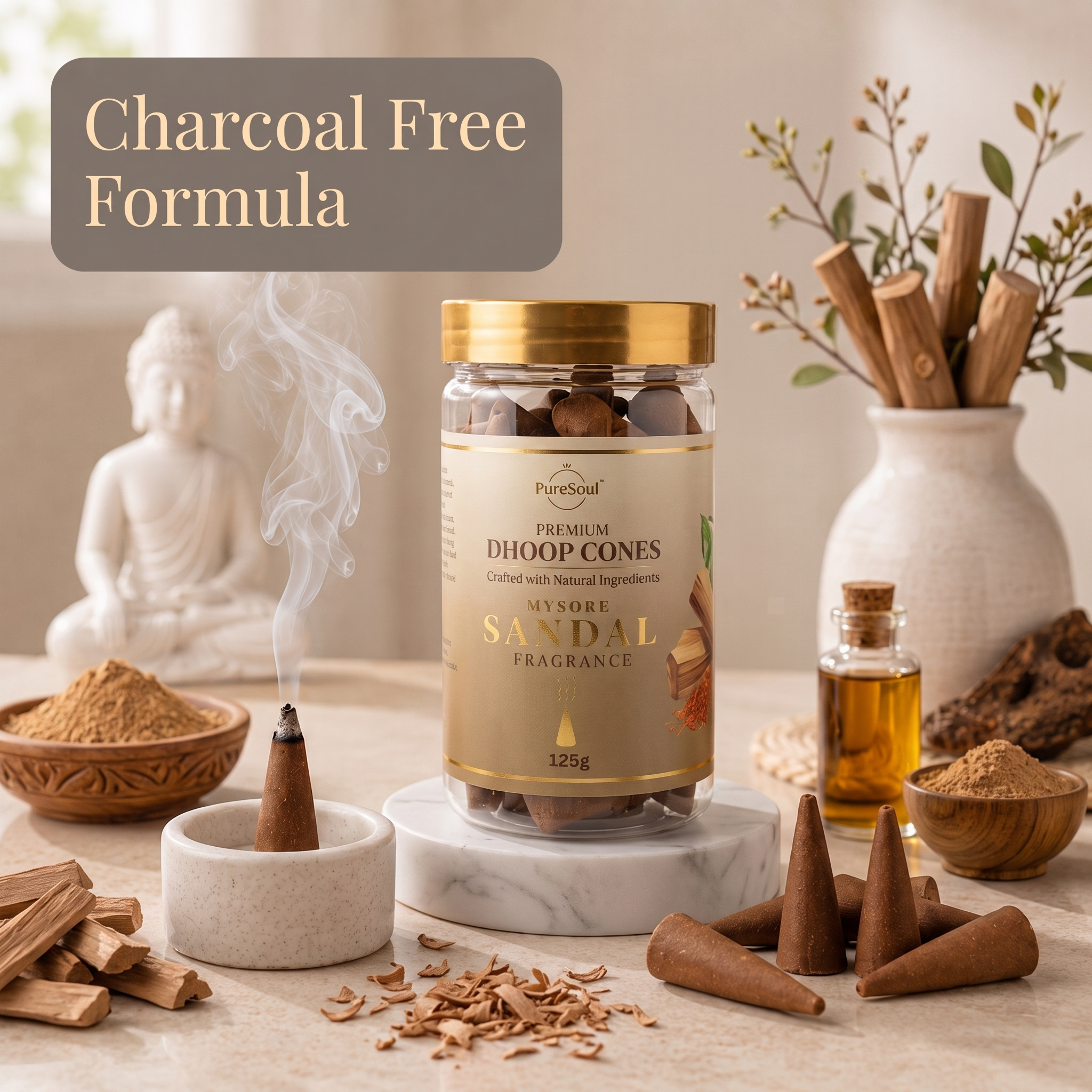 Mysore SandalDhoop Cones in Jar | Pure Soul | 125g