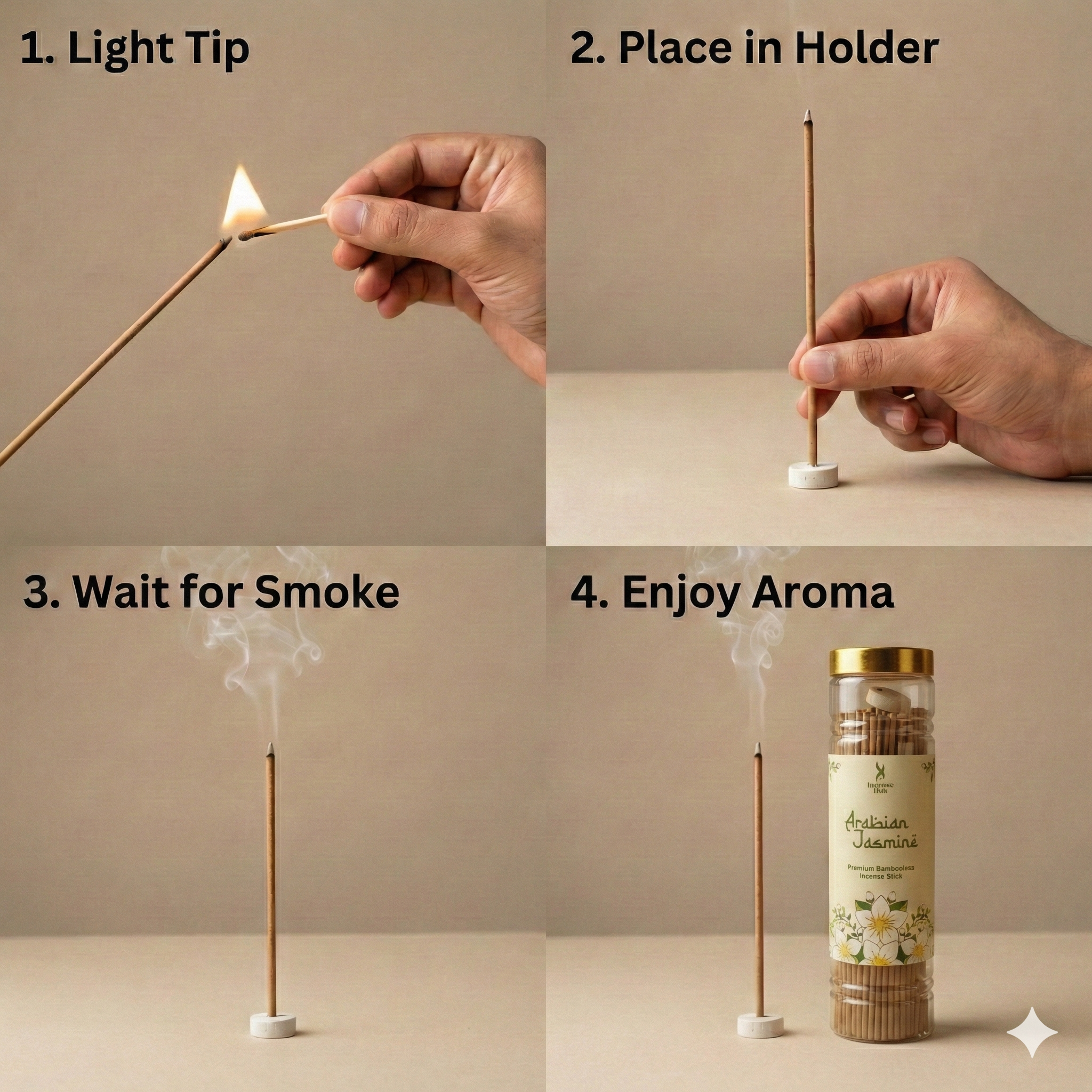 Incense Hub | Arabian Jasmine Premium BAMBOOLESS Incense | Pack of 250g