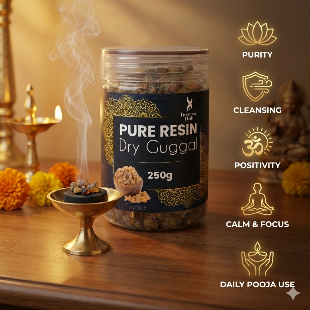 100% Pure Resin | Dry Guggal| Premium Temple-Grade Guggal for Havan | Dhoop & Vastu Cleansing | Long-Lasting Sacred Aroma | 250g | INCENSE HUB