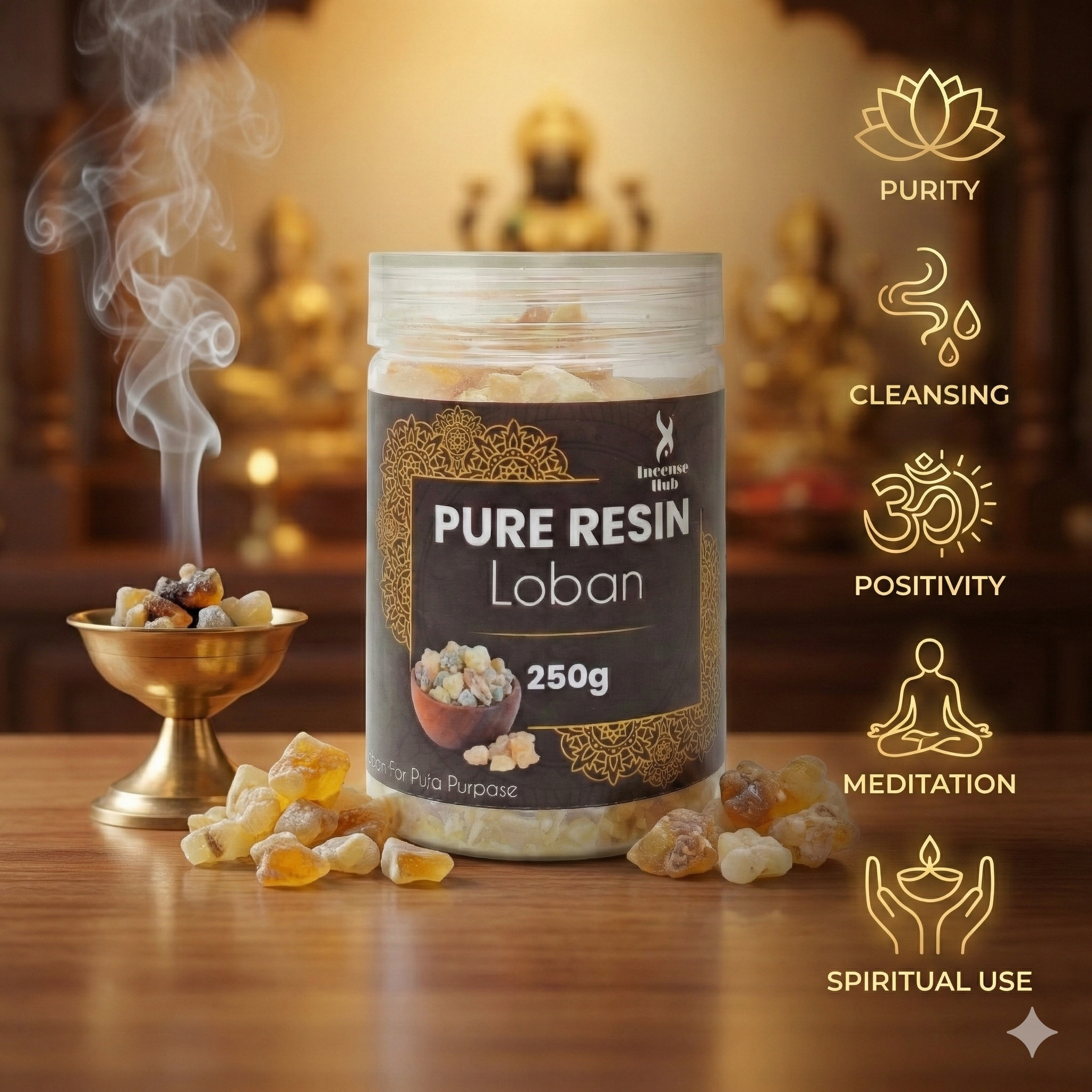 100% Pure Resin | LOBAN | Premium Temple-Grade LOBAN for Havan | Dhoop & Spiritual Cleansing | Strong Sacred Aroma | 250g | INCENSE HUB