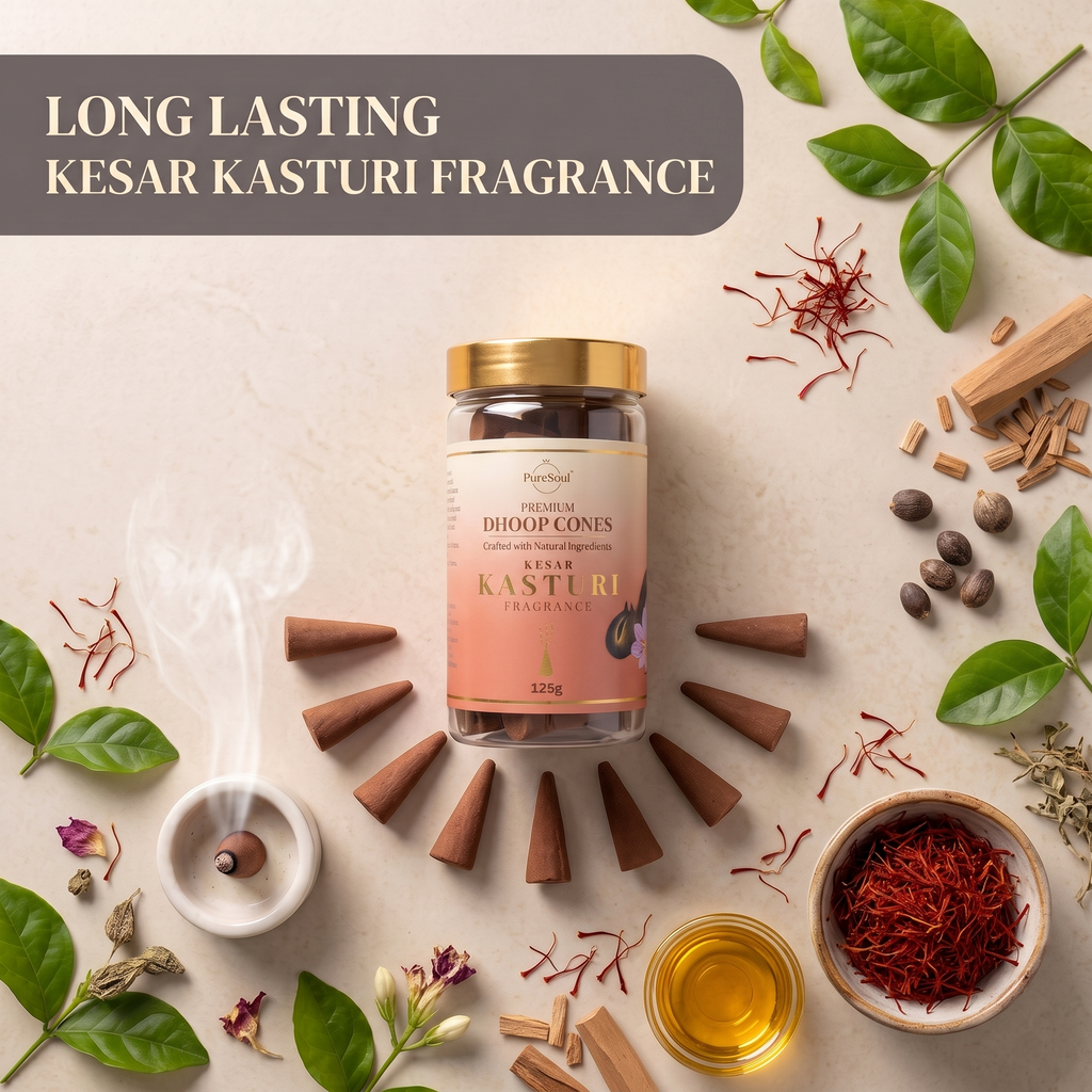 Kesar kasturi Dhoop Cones in Jar | Pure Soul | 125g