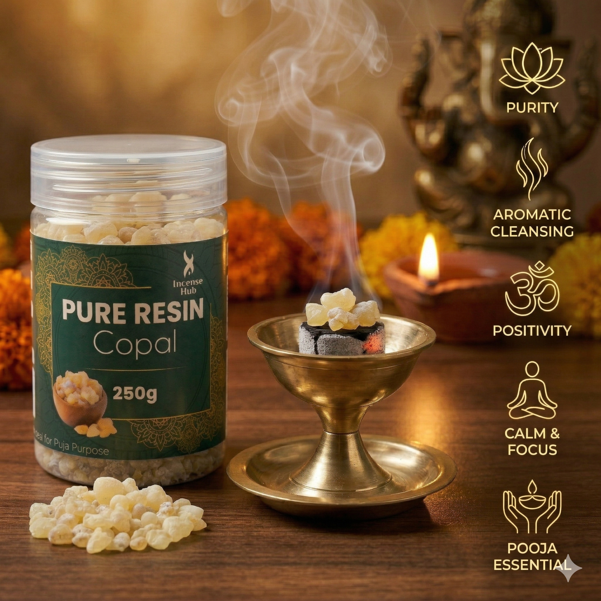 100% Pure Resin | COPAL | Premium Temple-Grade COPAL for Havan | Dhoop & Vastu Cleansing | Long-Lasting Sacred Aroma | 250g | INCENSE HUB