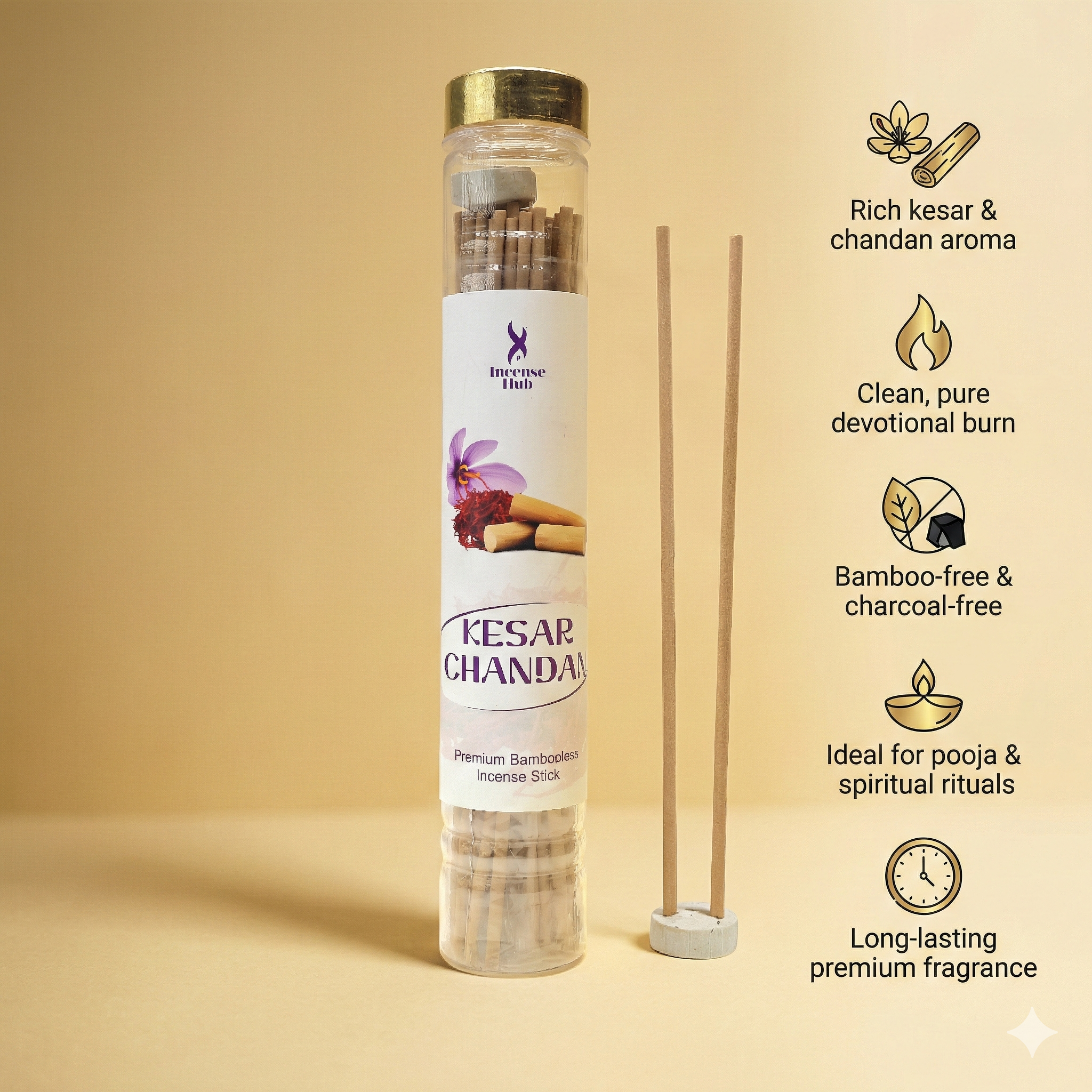 Kesar Chandan Premium BAMBOOLESS Incense | Pack of 100 GMS Each | A Premium Fragrance | Natural Fragrance | Charcoal Free | ECO Friendly