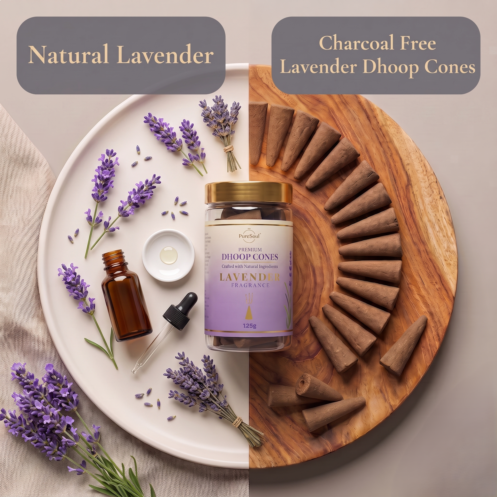 Lavender Dhoop Cones in Jar | Pure Soul | 125g