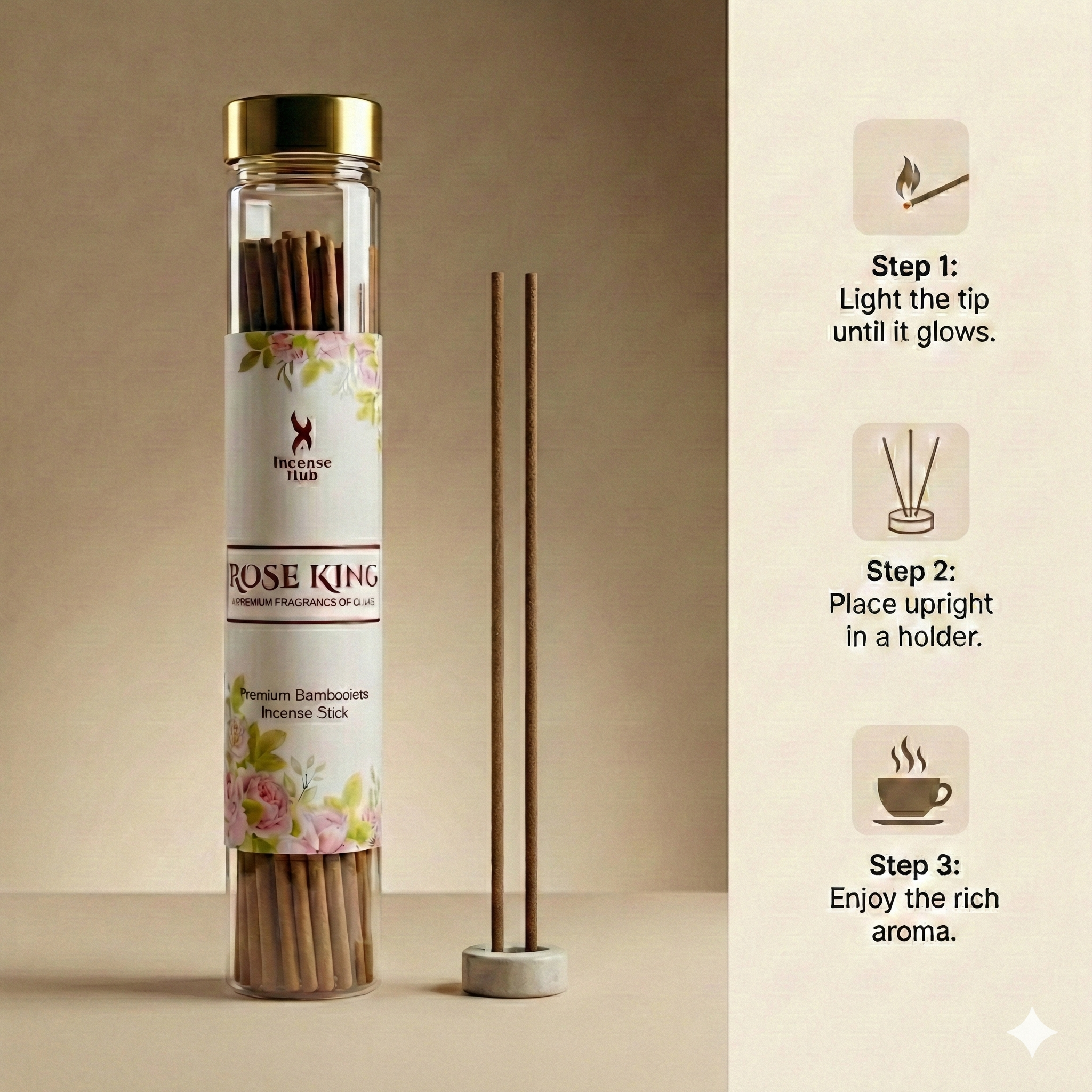 Rose King Premium BAMBOOLESS Incense 100 GM | A Premium Fragrance | Natural Fragrance | Charcoal Free | ECO Friendly