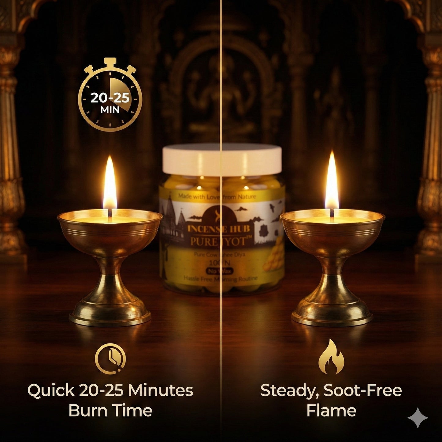 PureJyot Pure Cow Ghee Diya, No Wax, 100 Pcs for daily use